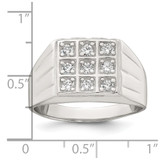 Sterling Silver Polished and Grooved White CZ Square Size 11 Mens Ring