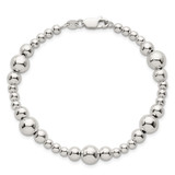 Sterling Silver Polished and Multi-Size Beads 7.5 Inch Bracelet