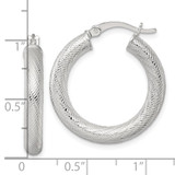 Sterling Silver Polished and Textured 25x4.0mm Round Hoop Earrings