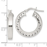 Sterling Silver Polished and Textured 4.00 x 23mm Hoop Earrings