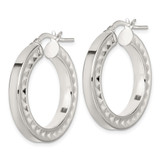 Sterling Silver Polished and Textured 4.00 x 29mm Hoop Earrings