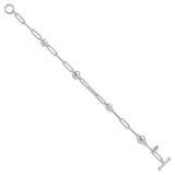 Sterling Silver Polished and Textured Beaded Link Toggle Bracelet