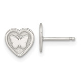 Sterling Silver Polished and Textured Butterfly in Heart Childrens 14 inch Necklace and Post Earrings Set