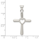 Sterling Silver Polished and Textured Cross w/ Heart Pendant