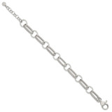 Sterling Silver Polished and Textured Oval and Round Link 7.5 inch with 1 inch Extender Bracelet