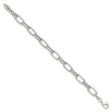 Sterling Silver Polished and Textured Oval Link 7 inch with 0.5 inch Extender Bracelet