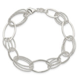 Sterling Silver Polished and Textured Oval Link Bracelet - QG-FF6879A6-5818