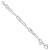 Sterling Silver Polished and Textured Paperclip Link Bracelet