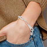 Sterling Silver Polished and Textured Paperclip Link Bracelet
