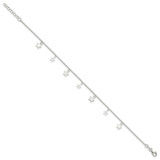 Sterling Silver Polished and Textured Star 9in Plus 1in Ext. Anklet