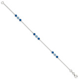 Sterling Silver Polished Aquamarine Capri Blue Glass Bead Bracelet