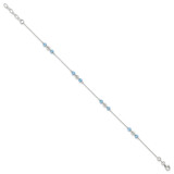 Sterling Silver Polished Bead and CZ 9in Plus 1in. Ext. Anklet
