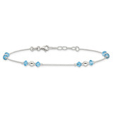 Sterling Silver Polished Bead and CZ 9in Plus 1in. Ext. Anklet