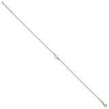 Sterling Silver Polished Bead and Glass Pearl 9 inch with 1 inch Extension Anklet
