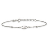 Sterling Silver Polished Beaded Black Enamel Evil Eye 7 inch with 1 inch Extension Bracelet