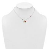 Sterling Silver Polished Beaded Enameled Heart on Rainbow Childrens 14 inch Necklace