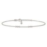 Sterling Silver Polished Beads and Bar 9 inch with 1 inch Extension Anklet