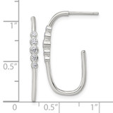 Sterling Silver Polished Bezel Set CZ Post J-Hoop Earrings