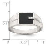 Sterling Silver Polished Black Enameled and White CZ Size 9 Mens Signet Ring