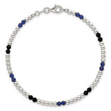 Sterling Silver Polished Blue Agate and Spinel Beaded 7.5 inch Bracelet