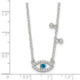 Sterling Silver Polished Blue and White CZ Eye with Beads 16 inch with 2 inch Extension Necklace