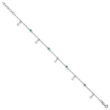 Sterling Silver Polished Blue CZ and Anchors 9in Plus 1in ext Anklet