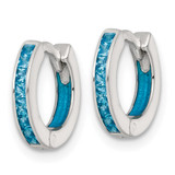 Sterling Silver Polished Blue CZ and Blue Enamel In and Out 13mm Hinged Round Hoop Earrings
