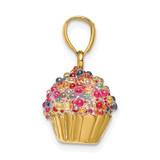 14K 3-D w/Colored Bead Icing Cupcake Charm
