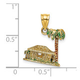 14K 3-D W/Enamel Palm Tree and Hut Charm