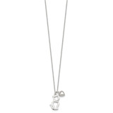 Sterling Silver Polished Cat Silhouette and Puffed Heart Charm 16 inch Necklace