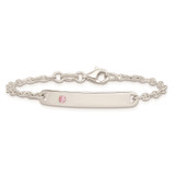 Sterling Silver Polished Childrens ID with Pink CZ Bracelet