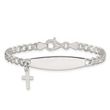 Sterling Silver Polished Cross Dangle ID Children's Bracelet