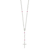 Sterling Silver Polished Crystal Rose Quartz Rosary Necklace