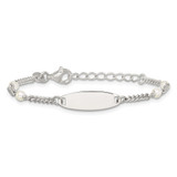 Sterling Silver Polished Curb Link and Acrylic Pearl 5 inch with 1 inch Extension Childrens ID Bracelet