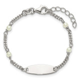 Sterling Silver Polished Curb Link and Acrylic Pearl 5 inch with 1 inch Extension Childrens ID Bracelet