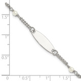 Sterling Silver Polished Curb Link and Acrylic Pearl 5 inch with 1 inch Extension Childrens ID Bracelet