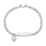 Sterling Silver Polished Curb Link ID Heart Dangle 8.5in Bracelet - QI-4B2BE155-7841