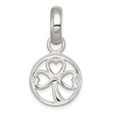 Sterling Silver Polished Cut-out 3-leaf Clover in Circle Pendant