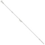 Sterling Silver Polished CZ Bow 9in Plus 1in Ext. Anklet