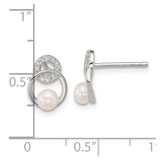 Sterling Silver Polished CZ Circles with 4-5mm Imitation Button Pearl Post Earrings