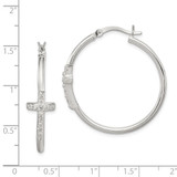 Sterling Silver Polished CZ Cross 2.5mm Round Hoop Earrings