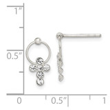 Sterling Silver Polished CZ Cross Circle Post Dangle Earrings