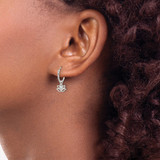 Sterling Silver Polished CZ Dangle Lotus Endless Hoop Earrings