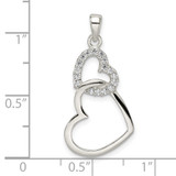 Sterling Silver Polished CZ Double Heart Pendant