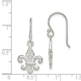 Sterling Silver Polished CZ Fleur de Lis Dangle Earrings