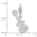Sterling Silver Polished CZ Guitar with Lobster Clasp Charm