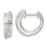 Sterling Silver Polished CZ Hinged Hoop Earrings - QE-9DE44CB8-5472
