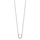 Sterling Silver Polished CZ Horseshoe w/ 1 inch ext Necklace