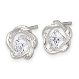 Sterling Silver Polished CZ in Twisted Circle Post Earrings