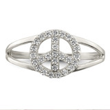 Sterling Silver Polished CZ Peace Sign Ring - QR-1C58D473-2695
